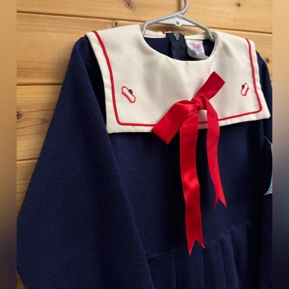 NWT Vintage Nann Knits Size 6X Long Sleeve Sailor Nautical Dress